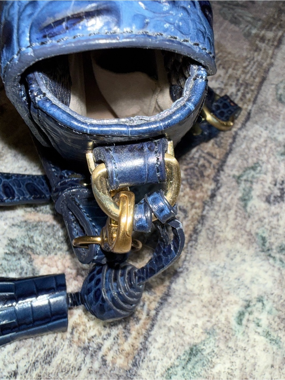 Brahmin Croc-Embossed Navy Crossbody Bag with Tassel - Picture 9 of 10